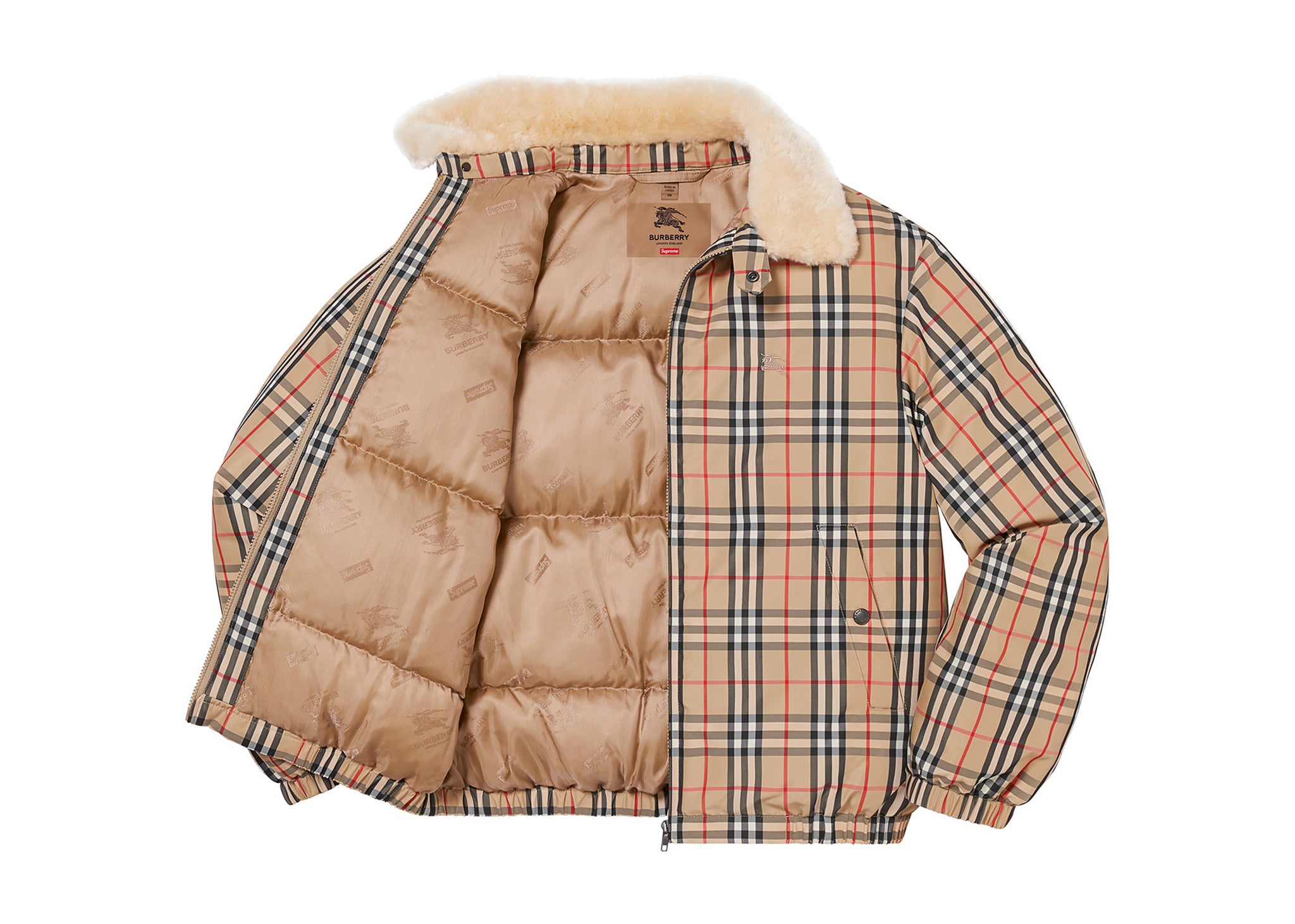 SUPREME BURBERRY SHEARLING COLLAR DOWN PUFFER JACKET SS
